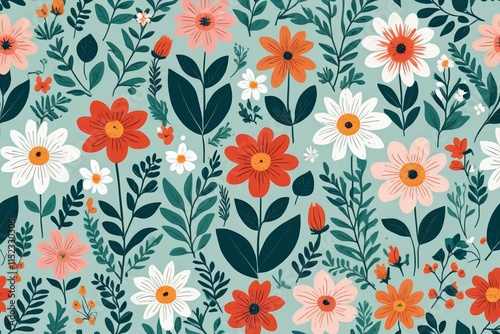 Wallpaper Mural a close up of a colorful floral pattern on a blue background Torontodigital.ca