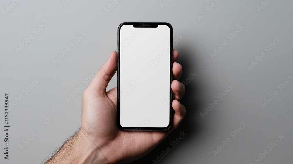 Realistic Close-Up of Hand Holding a Smartphone Against a Neutral Background Realistic Close-Up of Hand Holding a Smartphone Against a Neutral Background
