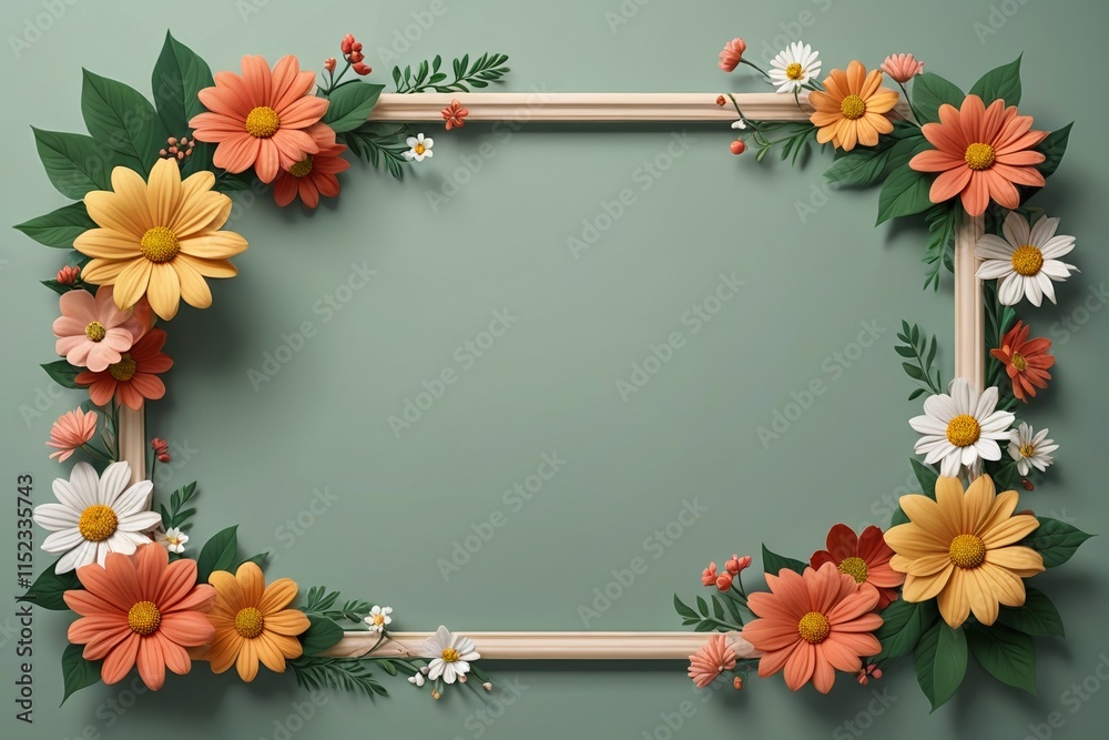 there is a picture of a frame with flowers and leaves there is a picture of a frame with flowers and leaves