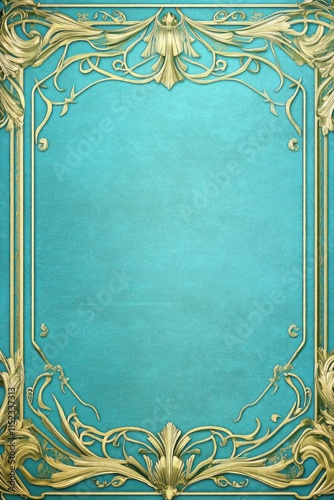 Gold filigree adorns a cobalt blue background, forming a captivating fantasy book design. Banner with copyspace. photo