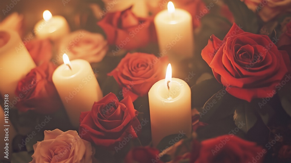 Romantic candlelight and red roses arrangement Romantic candlelight and red roses arrangement