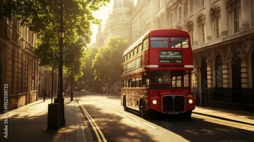 Vintage Bus on Historic Urban Route with Natural Light