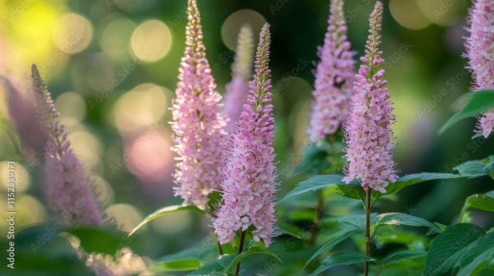 Obraz premium Delicate pink flower blooms in nature's garden close-up photography vibrant greenery serene atmosphere