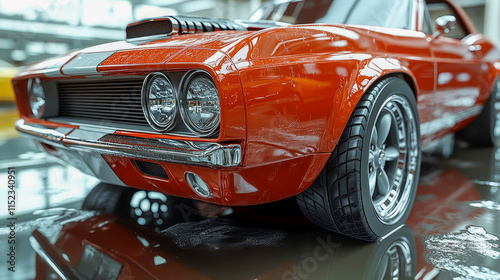 Close-up of a retro car with a polished chrome bumper photo