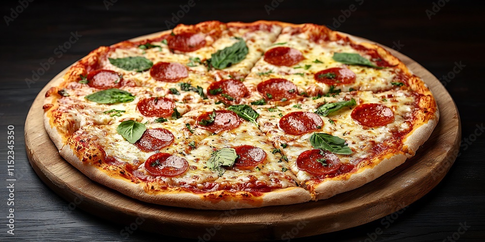 National Pizza Day Delicious Pepperoni Pizza on Wooden Board Italian Food National Pizza Day Delicious Pepperoni Pizza on Wooden Board Italian Food