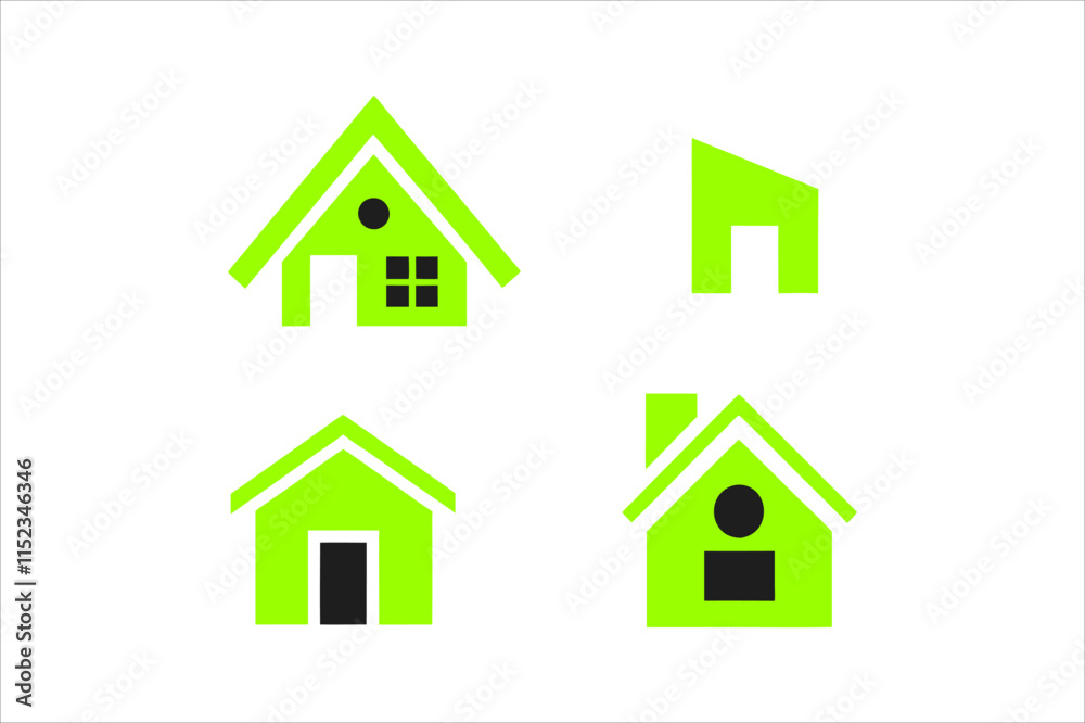 Simple monochrome house icon set Simple monochrome house icon set