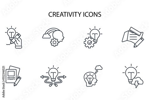 Creativity icon set.vector.Editable stroke.linear style sign for use web design,logo.Symbol illustration.