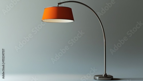 Obraz na płótnie A floor lamp with an arched arm orange shade and a sleek metallic base against a light gray background The w salonie