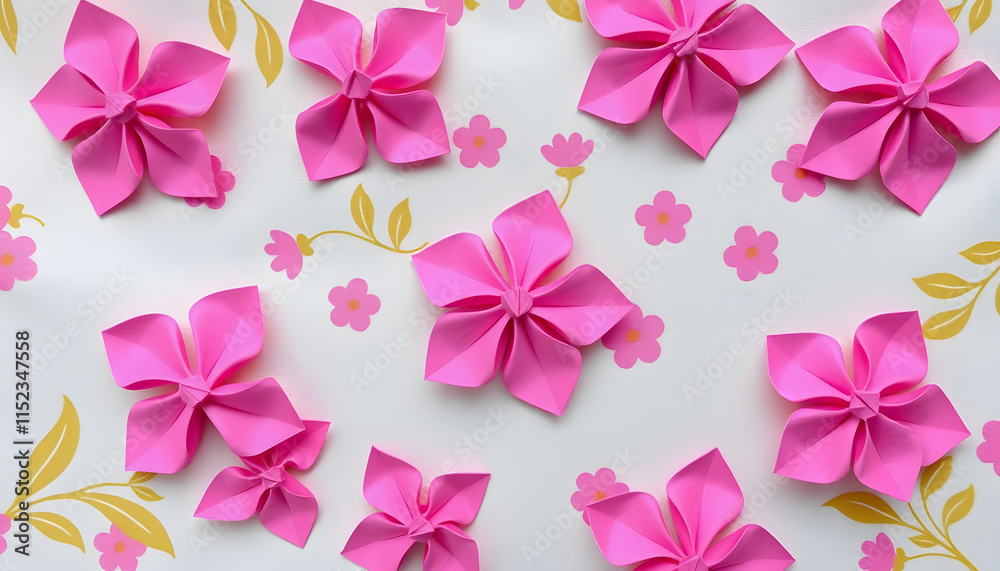 Fototapeta premium pattern with Pink flowers on fabric, origami, with white tones