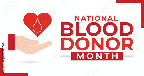 January is National Blood Donor Month vector. Human hands up and drop of blood vector.