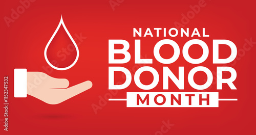 January is National Blood Donor Month vector. Human hands up and drop of blood vector.