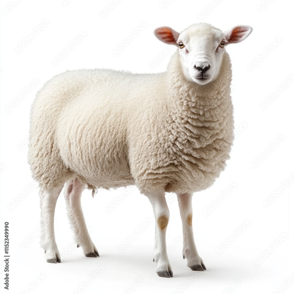 Fototapeta premium A sheep isolated on a white background, highlighting its soft wool and serene expression