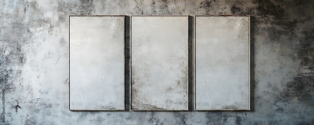 Rustic concrete texture with three clipped posters arranged vertically, HD details Rustic concrete texture with three clipped posters arranged vertically, HD details