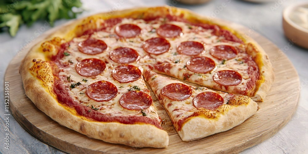 National Pizza Day Delicious Pepperoni Pizza on Wooden Board Food Photography National Pizza Day Delicious Pepperoni Pizza on Wooden Board Food Photography