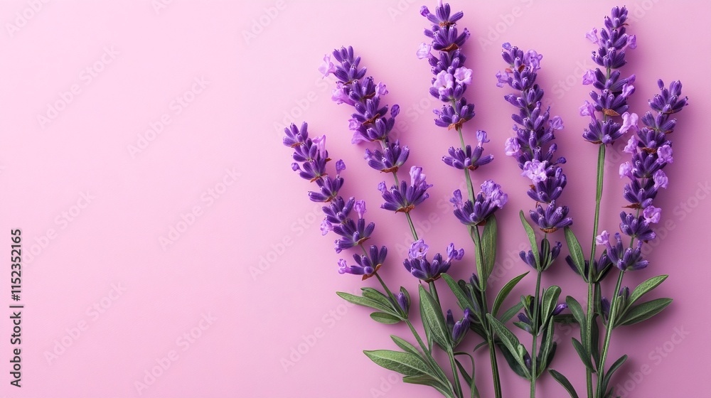 Naklejka premium Lavender Flowers on Pink Background.