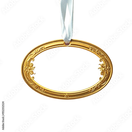 Decorative oval frame with intricate detailing and ribbon for hanging suitable for various display purposes