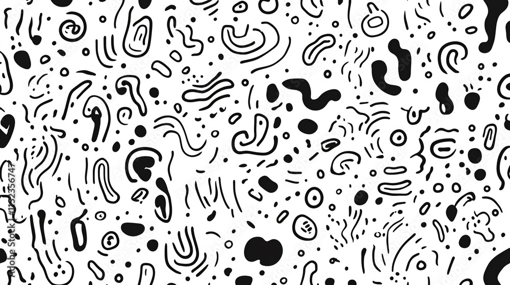 Fototapeta premium Abstract black and white pattern with dynamic lines and shapes creating a lively composition