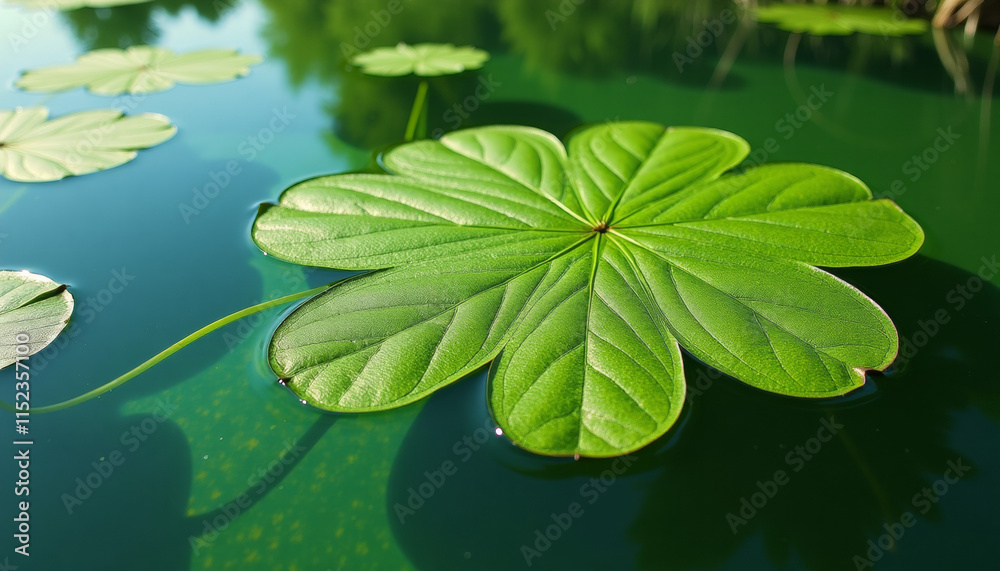 Delicate Green Leaf on Tranquil Water Delicate Green Leaf on Tranquil Water