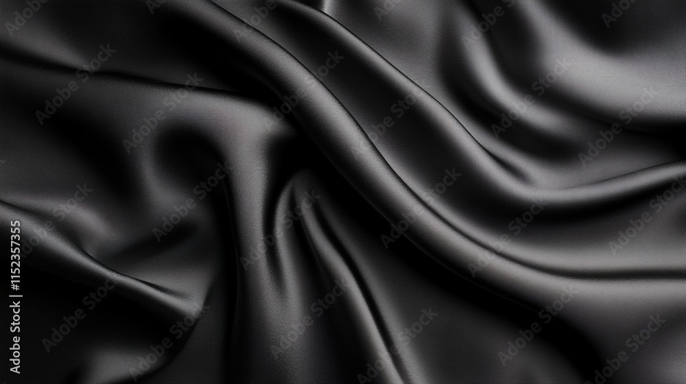 Silk Fabric: A Close-up of Black Satin Cloth. Silk Fabric: A Close-up of Black Satin Cloth.