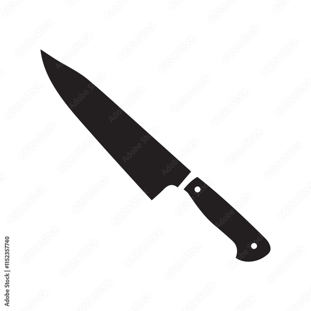 Simple Black and White Chef's Knife Illustration Simple Black and White Chef's Knife Illustration