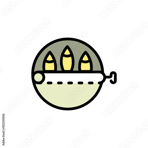 Sardine can tin food camping color icon. Fish can vector sign. Tuna, sardines or anchovy well preserved and conserved in round shape aluminium tin. Simple vector illustration. Canned seafood.
