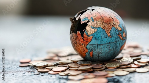 a globe made out of coins and broken off at the top. photo