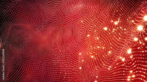 Abstract red and gold wave patterns with shimmering lights create a dynamic visual experience. photo