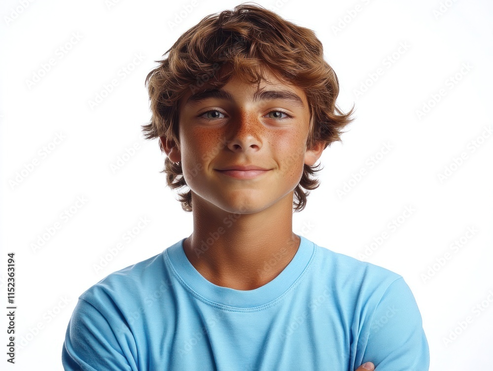 A young boy stands with arms crossed, showing confidence and warmth against a bright backdrop A young boy stands with arms crossed, showing confidence and warmth against a bright backdrop