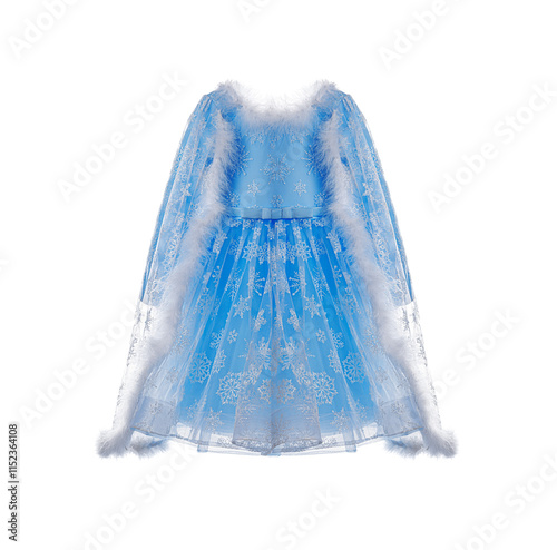 Obraz na płótnie Blue ball gown winter dress with snowflakes isolated on white background. w salonie