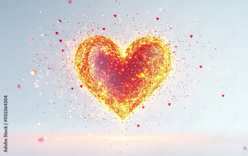 A glowing red heart with delicate light effects, floating gracefully against a clean white background for Valentines Day A glowing red heart with delicate light effects, floating gracefully against a clean white background for Valentines Day
