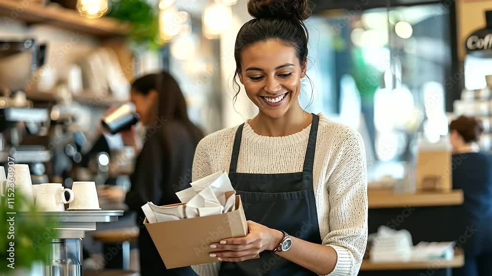 Young woman using sign language to order coffee in urban cafe