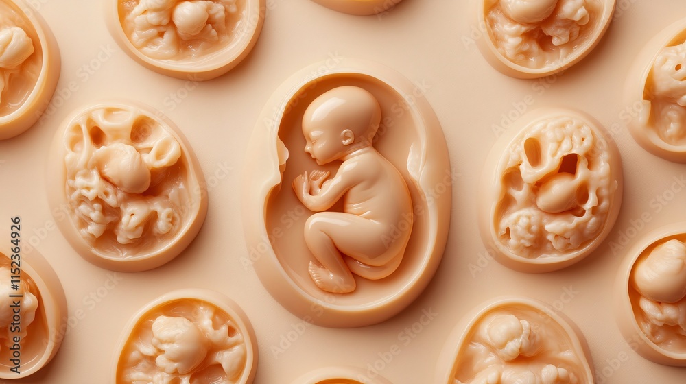 A close-up view of intricate, sculptural representations of human embryos, highlighting detail and artistry. A close-up view of intricate, sculptural representations of human embryos, highlighting detail and artistry.