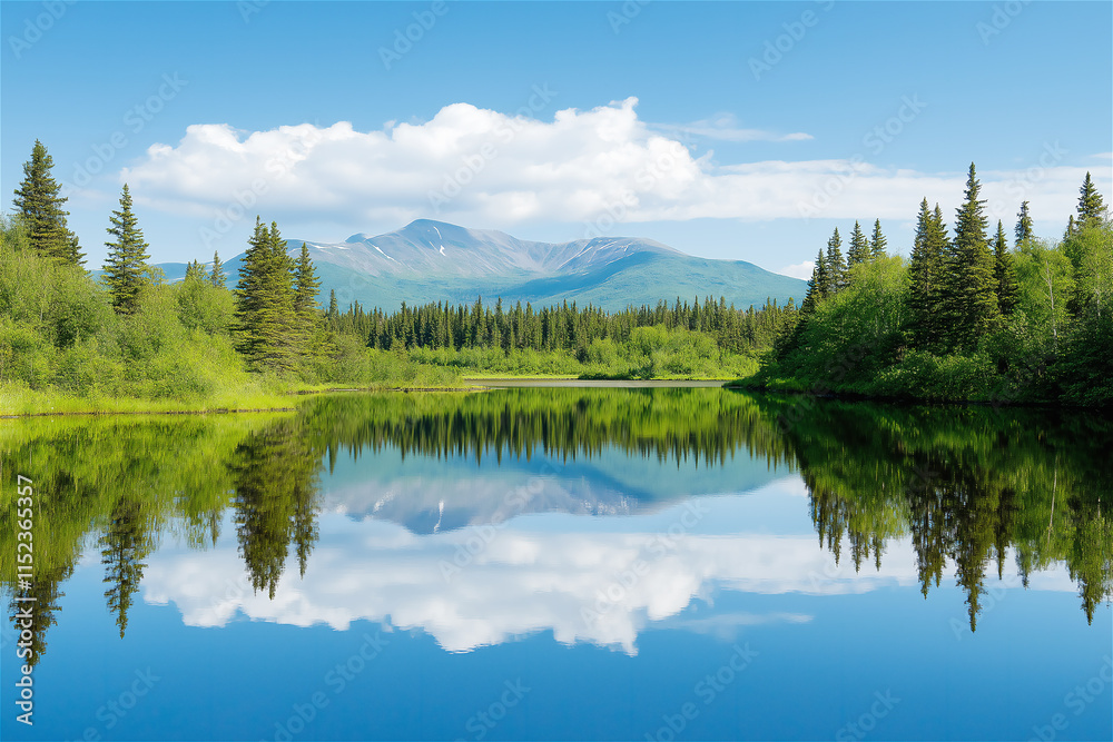 A beautiful mountain lake reflecting a clear blue sky, framed by trees. A serene outdoor landscape perfect for nature and adventure themes. A beautiful mountain lake reflecting a clear blue sky, framed by trees. A serene outdoor landscape perfect for nature and adventure themes.