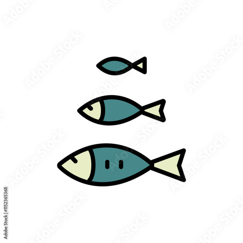 Fish color icon. Industrial commercial seafood fish breeding aquaculture facility. Seafood product sign, ocean fish cooking or culinary ingredient contour symbol. Vector isolated simple illustration.