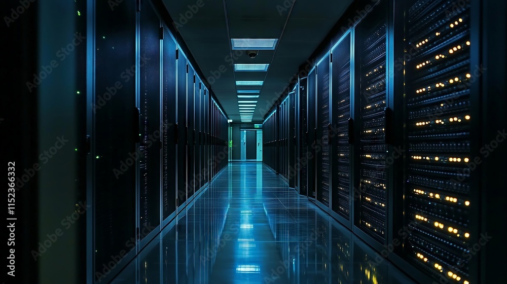 Server room corridor with blinking lights in data center Server room corridor with blinking lights in data center