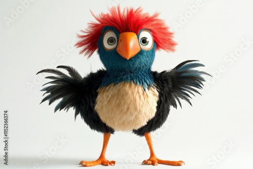 colorful cartoon bird with red hair