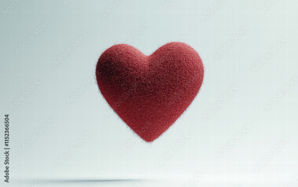 Obraz premium A soft felt heart, floating mid-air with a cozy texture against a bright white background for Valentines Day