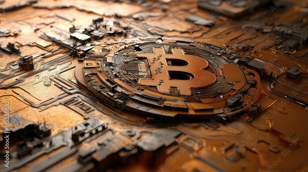 Futuristic Bitcoin Circuit Board Depicting Cryptocurrency and Blockchain Technology Futuristic Bitcoin Circuit Board Depicting Cryptocurrency and Blockchain Technology