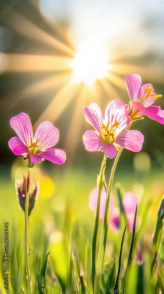 Fototapeta premium A beautiful blooming meadow illuminated by the sun rays.