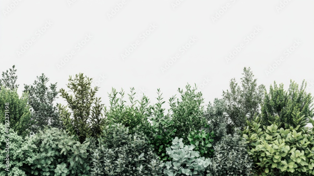 green shrubs and plants against a white background green shrubs and plants against a white background