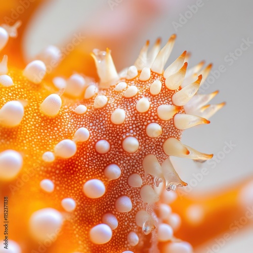 close-up of an orange starfish with white bumps and orange tips photo