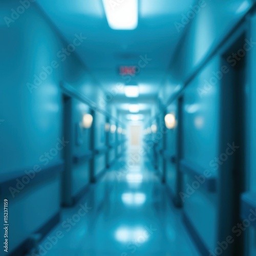 bokeh blue of  Abstract blur image background of clinic hospital walkway corridor  abstract bokeh light background bright   emotional harmonious vignette 