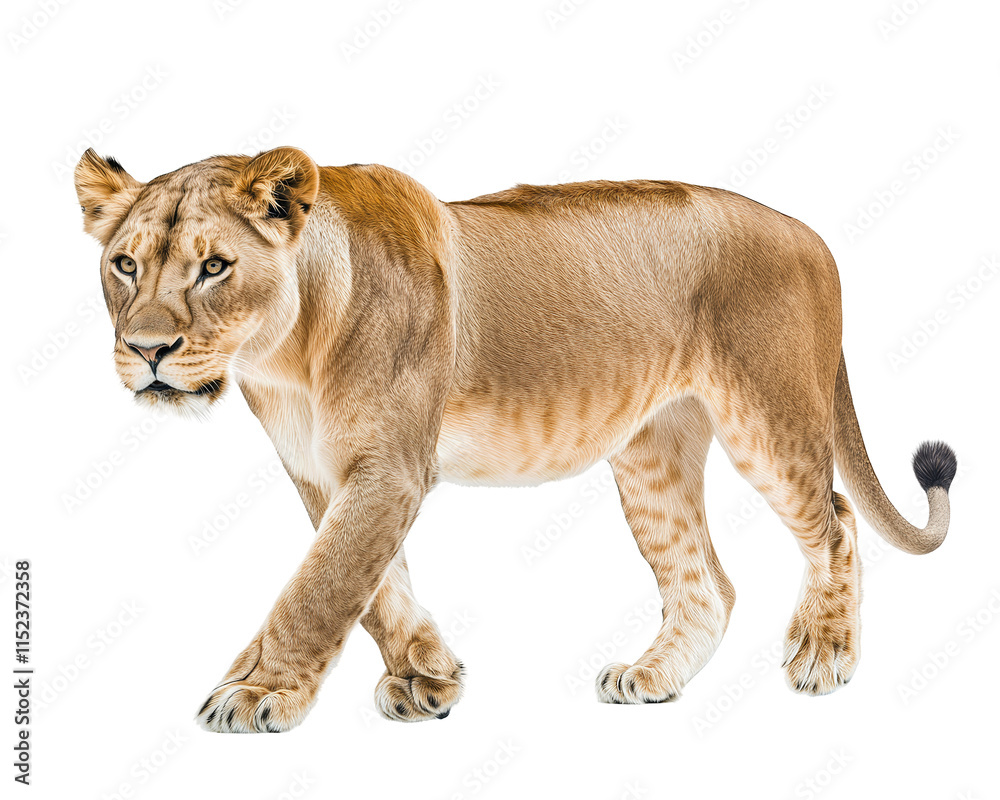 Fototapeta premium Isolated Full Body Lioness Walking