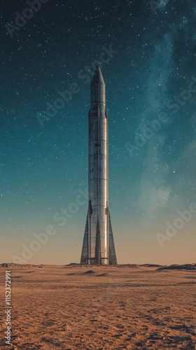 Futuristic metallic rocket structure.