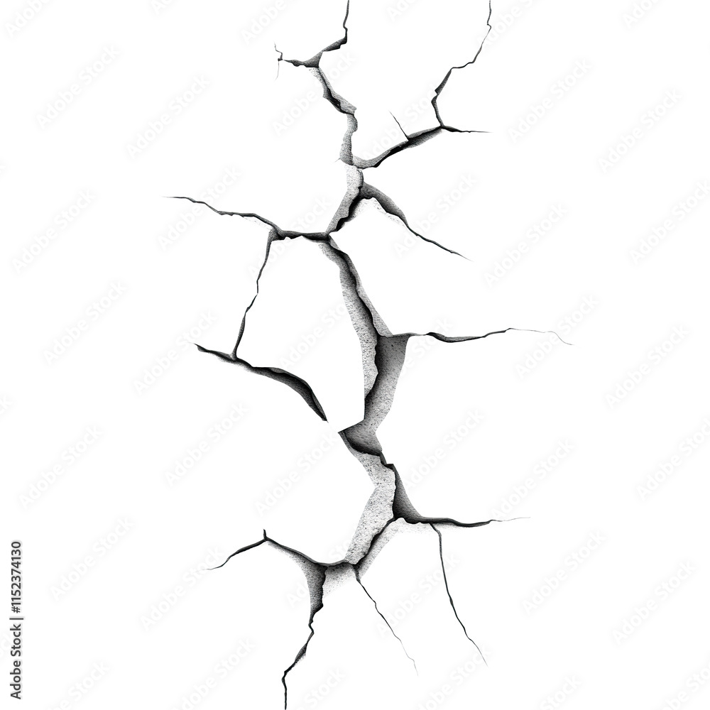 Realistic crack pattern with jagged edges, isolated on transparent cutout background
Realistic crack pattern with jagged edges, isolated on transparent cutout background
