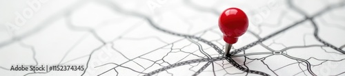 Black and White Hand Drawn Location Classical Red Pin on Outline Abstract Map. Ideal for travel blogs, GPS or map-based applications, and wayfinding designs