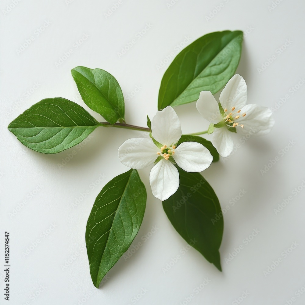 Obraz premium white flowers with green leaves