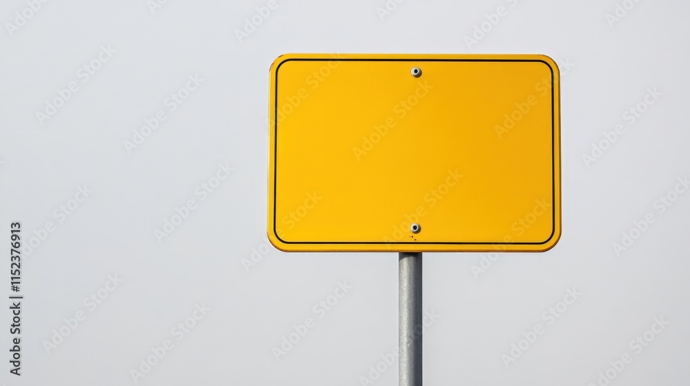 A blank yellow sign on a pole against a plain background A blank yellow sign on a pole against a plain background
