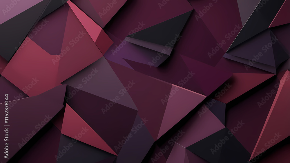Fototapeta premium Abstract Burgundy Triangles: Geometric pattern of overlapping burgundy triangles in varying shades, creating a visually striking and modern abstract background. 