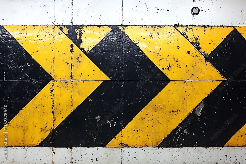 Naklejka premium Weathered Yellow and Black Chevron Wall Stripes